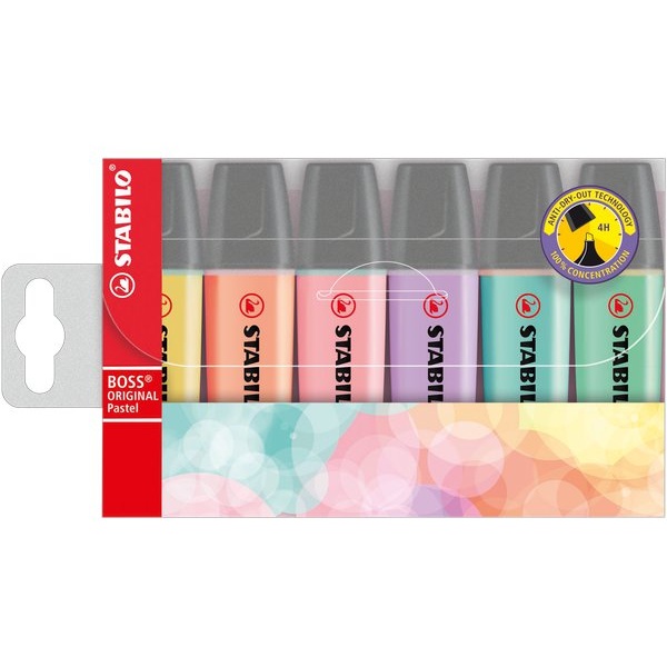 Astuccio in plastica Evidenziatore Stabilo Boss Original - assortiti pastel - 70/6-2 (conf.6)