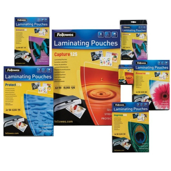Protezione Documenti Per Menù Avvisi Materiale Educativo Fellowes 5351205 Pouches Lucide Impress100, Formato A3, 100 Micron, Confezione Da 100 Pezzi Pouches Spessore 350 Micron (2x175) Finitura Lucida