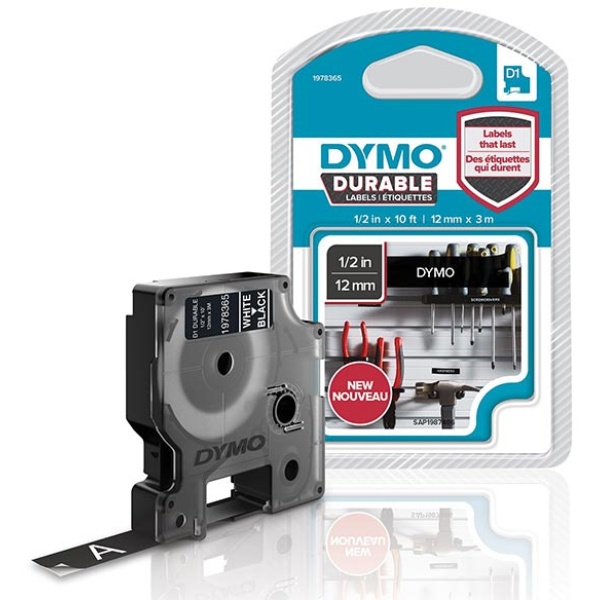 Etichette Dymo D1 Durable Dymo - 12 mm x 3 m - bianco/nero - 1978365