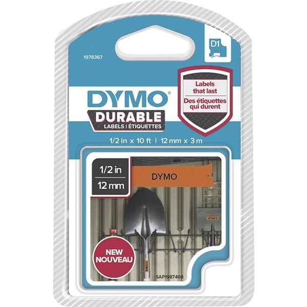 Etichette Dymo D1 Durable  - 12 mm x 3 m - nero/arancione - 1978367