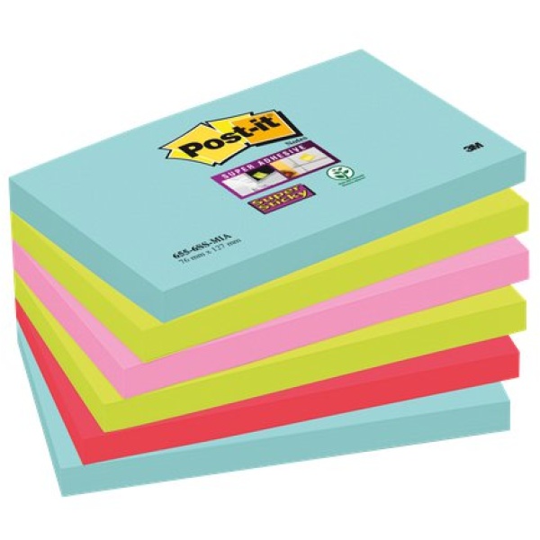 Foglietti Post-it&reg; Super Sticky Miami - assortiti a tema Miami - 76x127 mm - 655-6SS-MIA (conf.6)