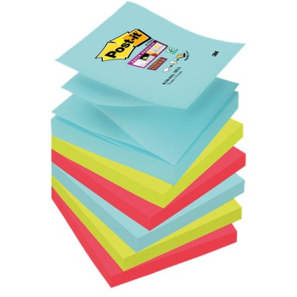 Ricariche  foglietti Post-it&reg; Super Sticky Z-Notes  - 76x76 mm - : acqua , verde , rosso  - R330 (conf.6)