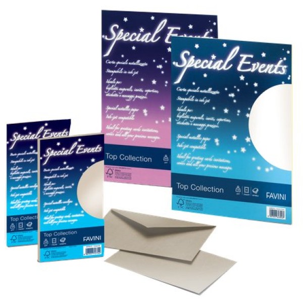 Carta e buste metallizzate Special Events Favini - sabbia - fogli - A4 - 120 g/mq - A69N154 (conf.20)