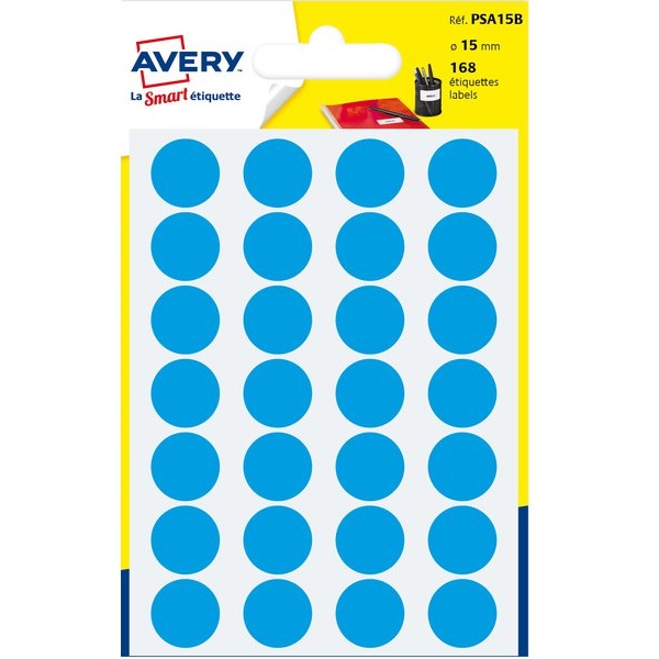 Etichette rotonde in bustina Avery - blu - diam. 15 mm - 24 - PSA15B (conf.7)