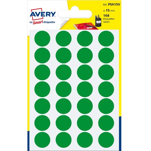 Etichette rotonde in bustina Avery - verde - diam. 15 mm - 24 - PSA15V (conf.7)