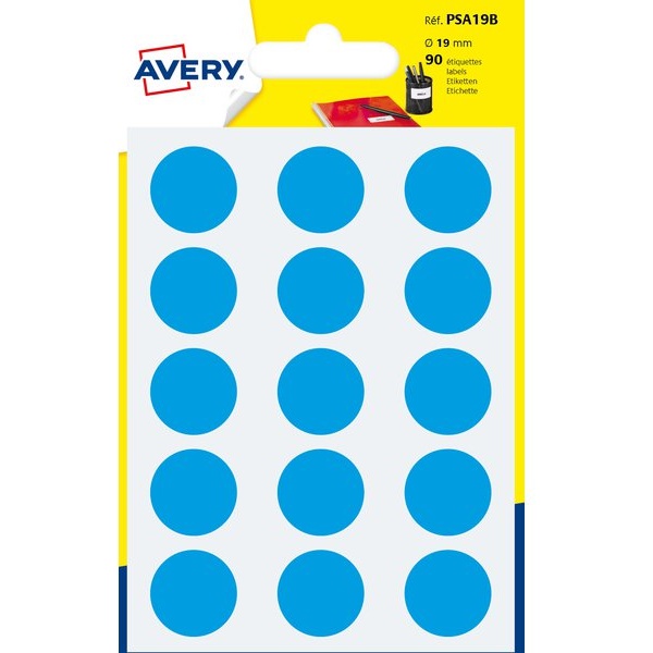 Etichette rotonde in bustina Avery - celesti - diam. 19 mm - 15 - PSA19B (conf.6)
