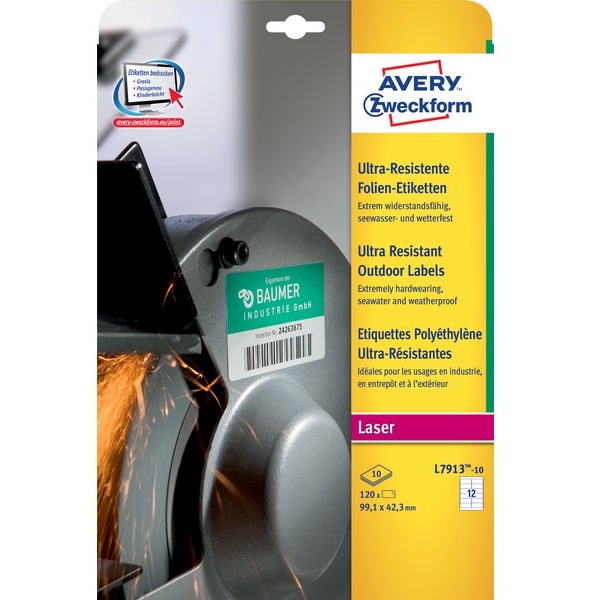 Etichette ultra resistenti polietilene flessibile Avery - 99,1x42,3mm - 12 - L7913-10 (conf.10)