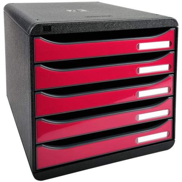 Cassettiera Iderama Exacompta -  Box Glossy nero/Cassetti lampone glossy - 34,7x27,8x27,1 cm - 3097284D