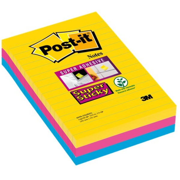 Foglietti Post-it&reg; Super Sticky Formato XXL a righe (conf.3)