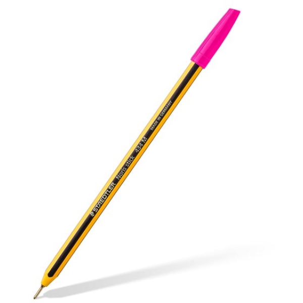 Penna a sfera con cappuccio Staedtler Noris Stick rosa - tratto 0,35 mm -  fusto giallo/nero (conf. 10)