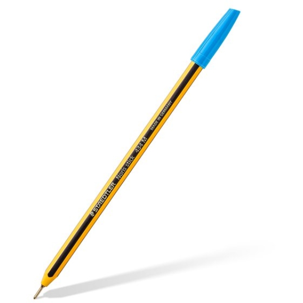 Penna a sfera con cappuccio Staedtler Noris Stick azzurra - tratto 0,35 mm  - fusto giallo/nero (conf. 10)