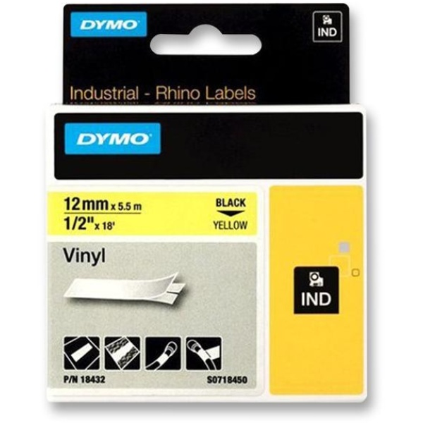 Nastro Rhino vinile Dymo - 12mm giallo - 18432