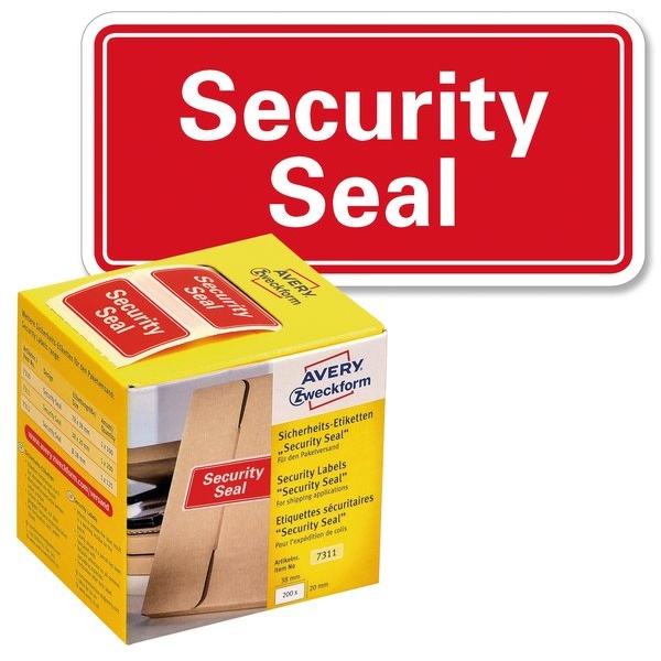 Sigilli di sicurezza Avery &quot;Security Seal &quot;- 38x20 mm - 200 et/rotolo - rosso - 7311