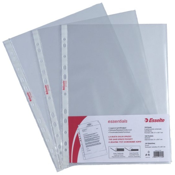 Buste forate trasparenti A4 Esselte Copy Safe Essentials basso spessore -  ruvida 21x29,7 cm (conf. 100)