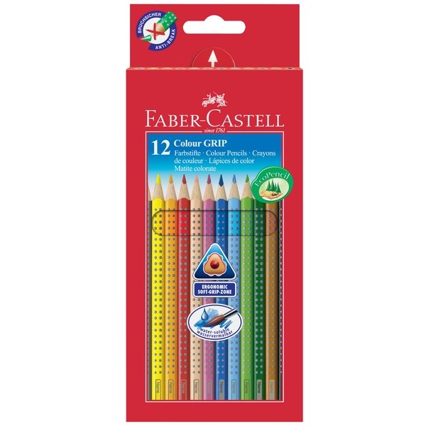 Matite Colorate Acquerellabili Colour Grip Faber Castell - Astuccio Cartone  - 112412 (Conf.12)