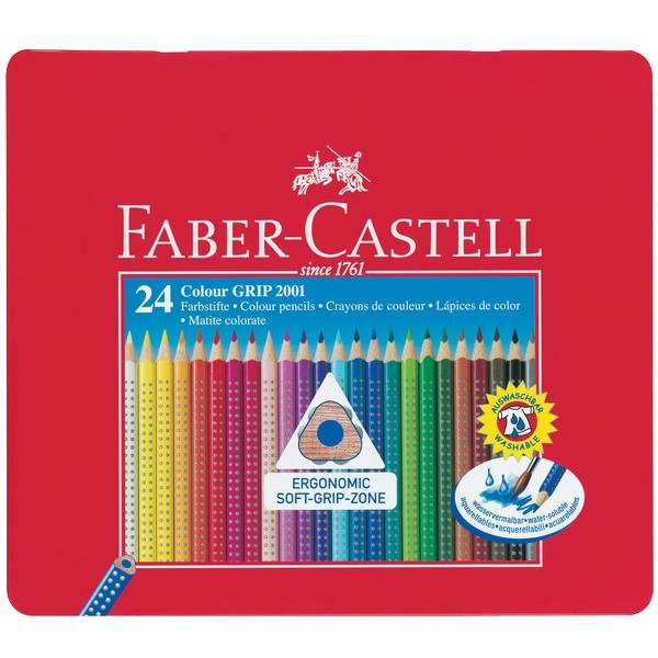 Matite Colorate Acquerellabili Colour Grip Faber Castell - Astuccio Metallo - 112423 (Conf.24)