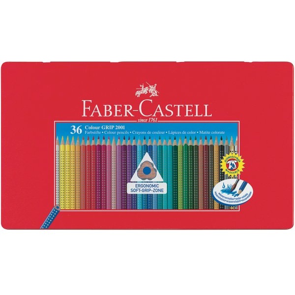 Matite Colorate Acquerellabili Colour Grip Faber Castell - Astuccio Metallo - 112435 (Conf.36)
