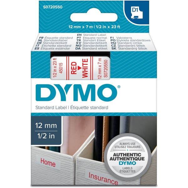 Nastro Dymo 12mm x 7m - 45015 (S0720550) rosso-bianco - 260350