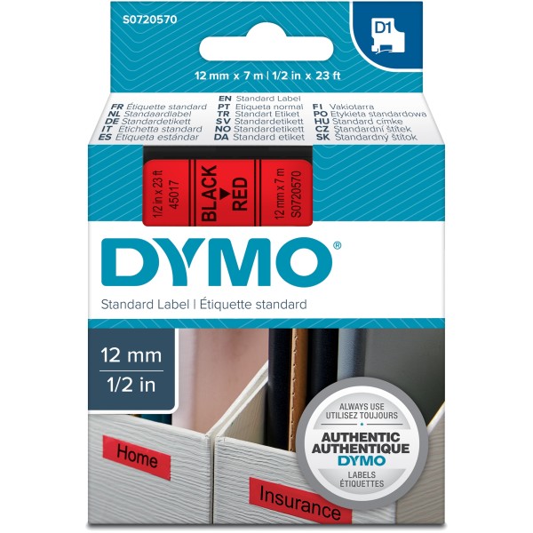 Nastro Dymo 12mm x 7m - 45017 (S0720570) nero-rosso - 260377