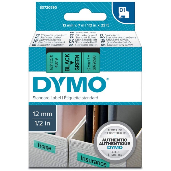 Nastro Dymo 12mm x 7m - 45019 (S0720590) nero-verde - 260393