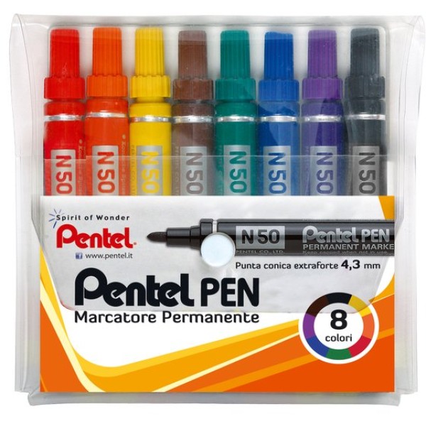 Pennarelli Permanenti Pentel N50 - 4 Colori Assortiti (Nero, Rosso, Blu, Verde), Punta Conica - Foto 9