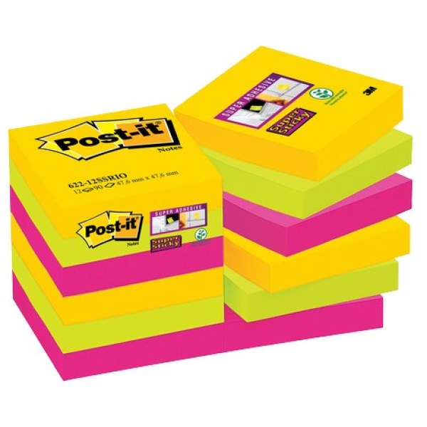 Foglietti Post-it&reg; Super Sticky Rio De Janeiro Post-It - 47,6x47,6 mm - 622-12SSRIO-EU (conf.12)