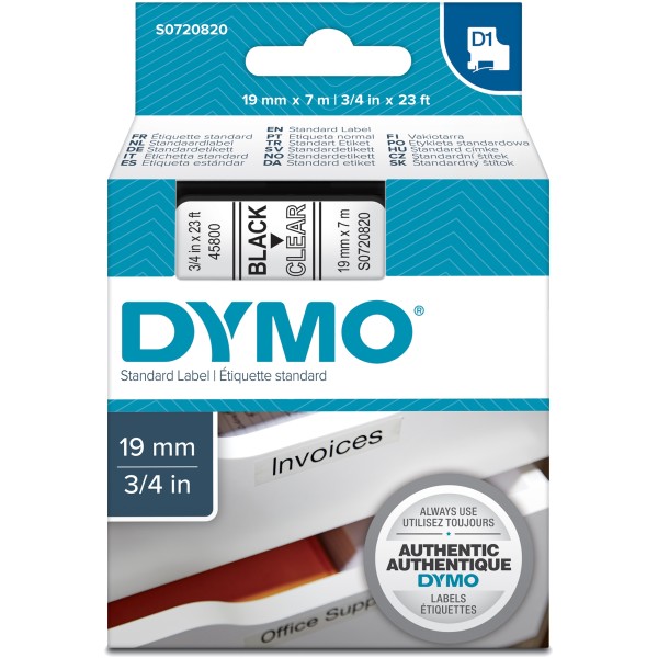 Nastro Dymo 19mm x 7m - 45800 (S0720820) nero-trasparente - 389365