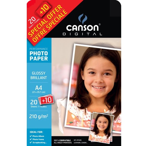 Carta fotografica Performance Canson - lucida - A4 - 210 g/mq - 200004325 (conf.20+10)