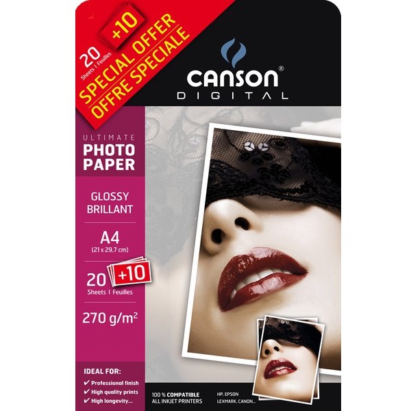 Carta fotografica Ultimate Canson - lucida - A4 - 270 g/mq - 200004331 (conf.20+10)