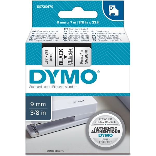 Nastro Dymo 9mm x 7m - 40910 (S0720670) nero-trasparente - 433470