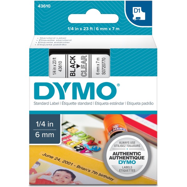 Nastro Dymo 6mm x 7m - 43610 (S0720770) nero-trasparente - 699012