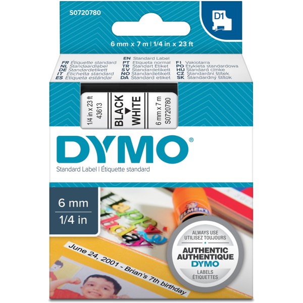 Nastro Dymo 6mm x 7m - 43613 (S0720780) nero-bianco - 699020