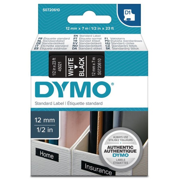 Nastro Dymo 12mm x 7m - 45021 (S0720610) bianco-nero - 699055