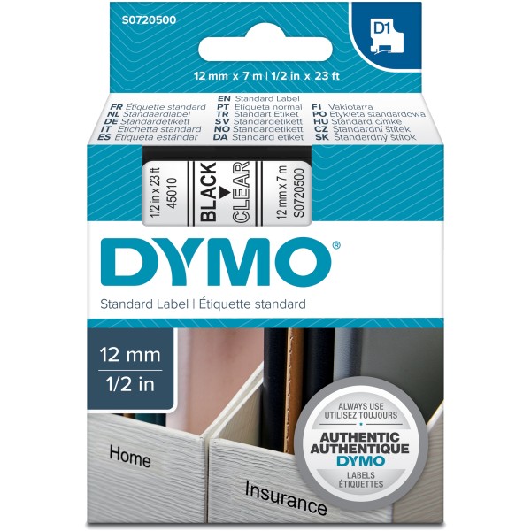 Nastro Dymo 12mm x 7m - 45010 (S0720500) nero-trasparente - 764257