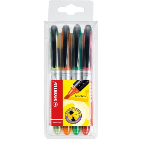 Evidenziatore a penna Stabilo colori assortiti - tratto 1-4 mm (conf. 4)