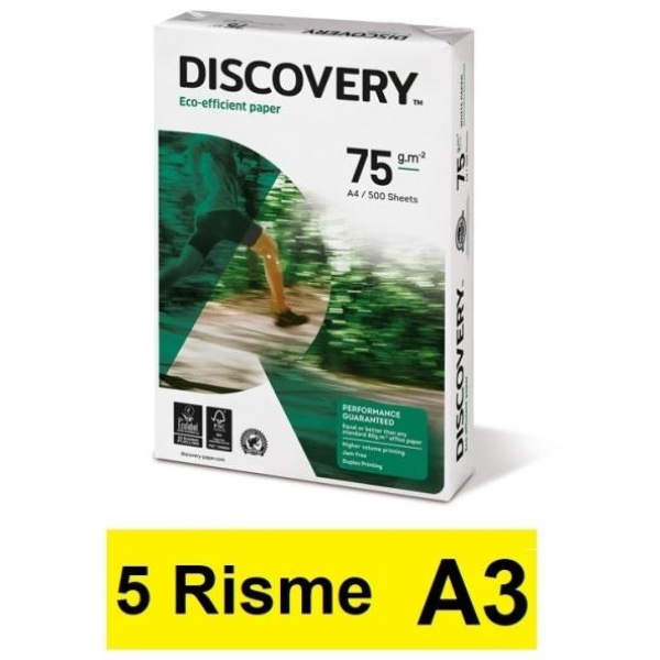 Carta A3 Discovery 75 per fotocopie (75 gr) - 5 risme da 500 fogli