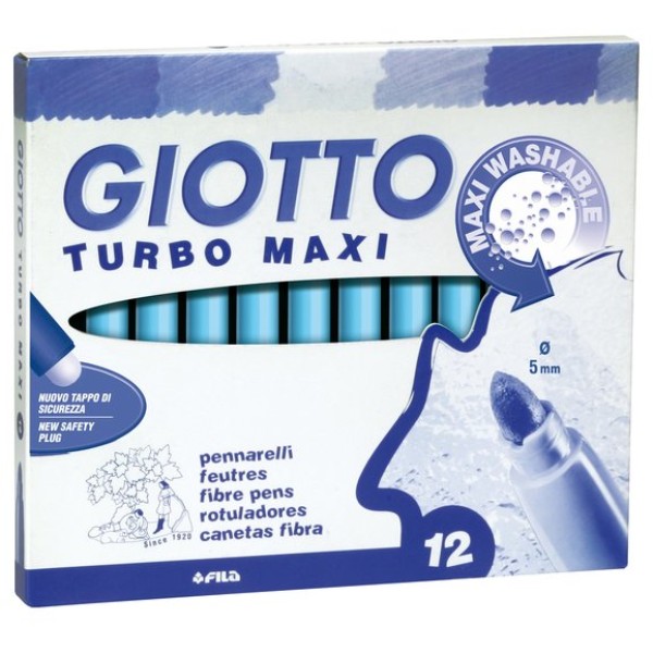 Pennarelli Turbo Giotto - Turbo Maxi punta larga - 1-3 mm - azzurro - 456028 (conf.12)