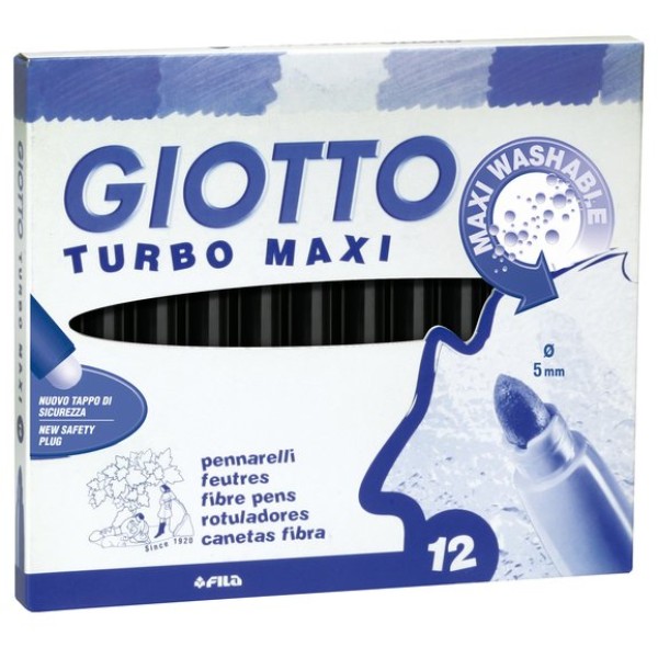Pennarelli Turbo Giotto - Turbo Maxi punta larga - 1-3 mm - nero - 456036 (conf.12)