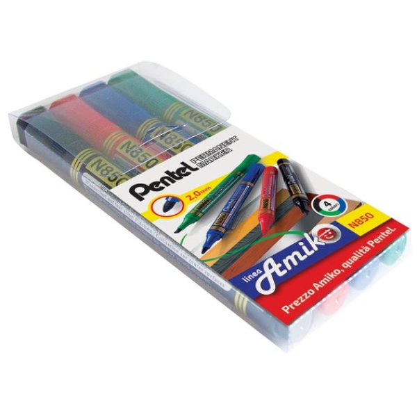 Pennarelli Permanenti Pentel N50 - 4 Colori Assortiti (Nero, Rosso, Blu, Verde), Punta Conica - Foto 6