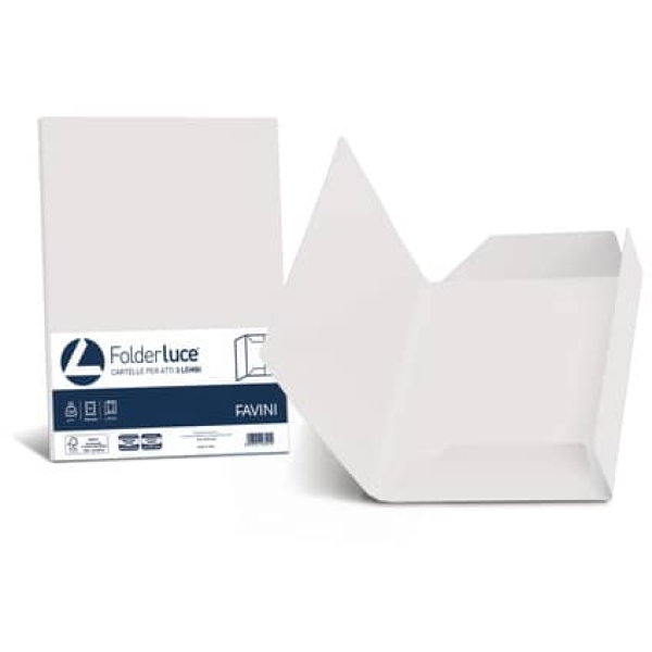 Cartelline in cartoncino 3 lembi Luce&amp;Acqua Favini - 24,5x34,5 cm - bianco - A500434 (conf.25)