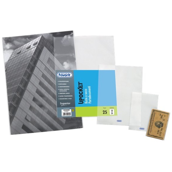 Buste a sacco Upocket Favorit - trasparente - 6x10 cm - 400102317 (conf.100)