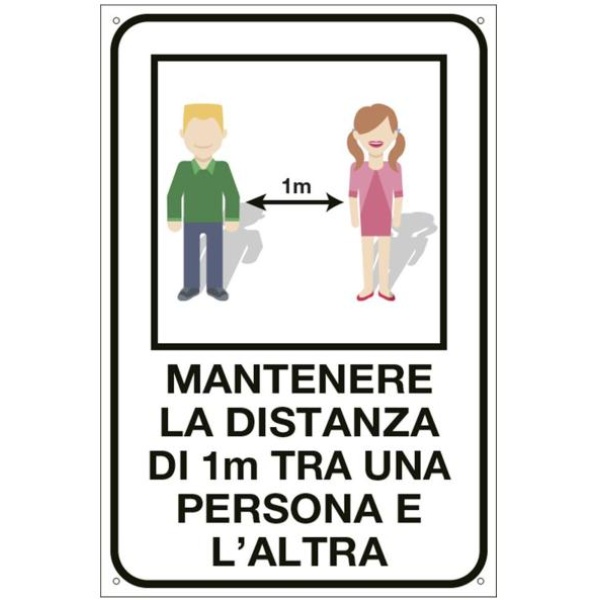 Cartello alluminio 30x20cm "MANTENERE LA DISTANZA DI 1 METRO" - D02430