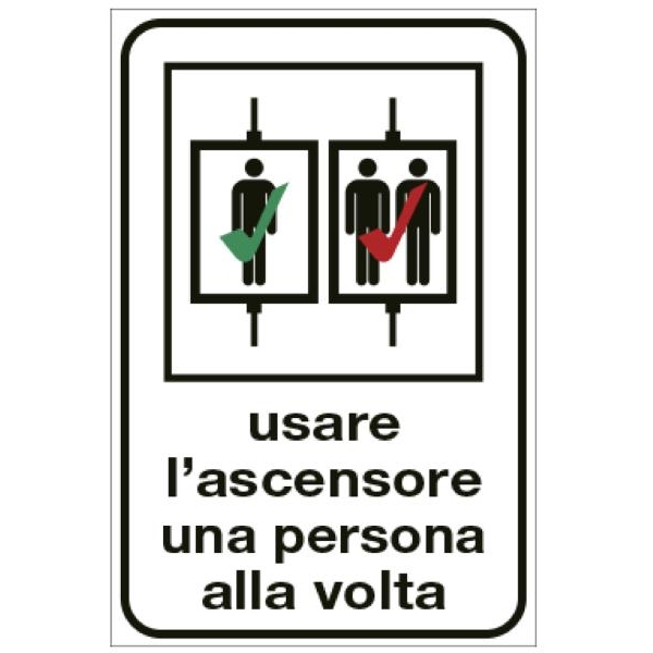 Cartello alluminio 12x18cm "USARE L'ASCENSORE UNA PERSONA ALLA VOLTA" - D02454