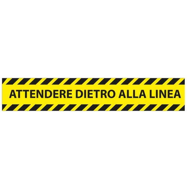 Conf. 5 adesivi da terra L45xH8cm "ATTENDERE DIETRO LA LINEA" - D02456