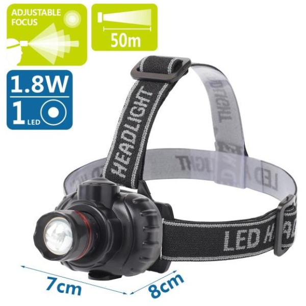 Lampada LED frontale nera, focus regolabile, batterie 3*AAA (non incluse) - 102701LWQ - D02549