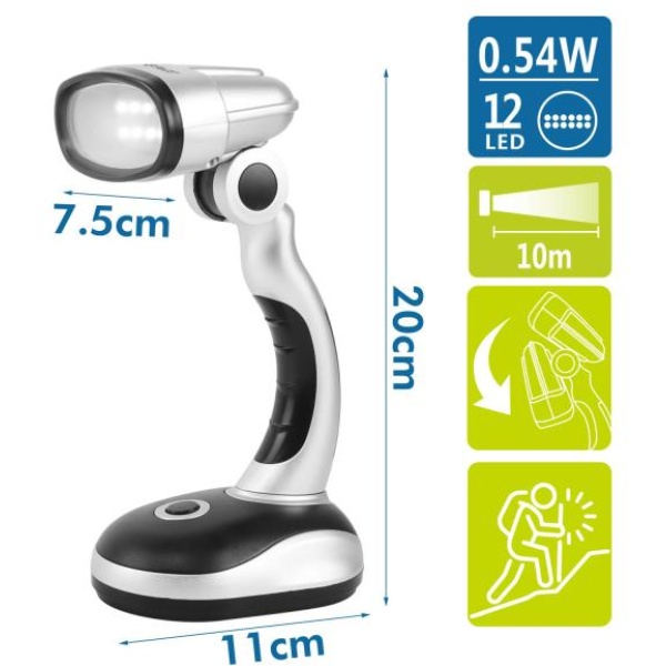 Lampada LED da tavolo argento 12led, batterie 3*AAA (non incluse) - 102702LWR - D02550