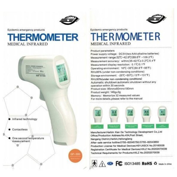 Termometro InfraRossi Contactless per la temperatura corporea e di superfici - GP-300 - D02667