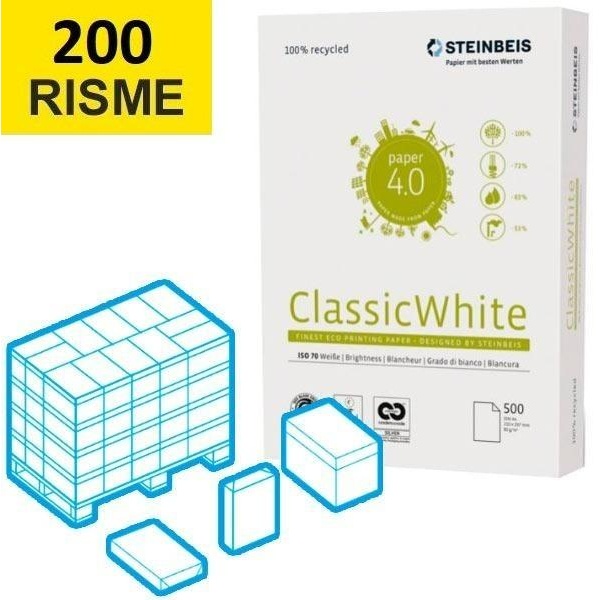 Bancale Carta A4 Riciclata Bianca Steinbeis Classic White 200 risme - D03601