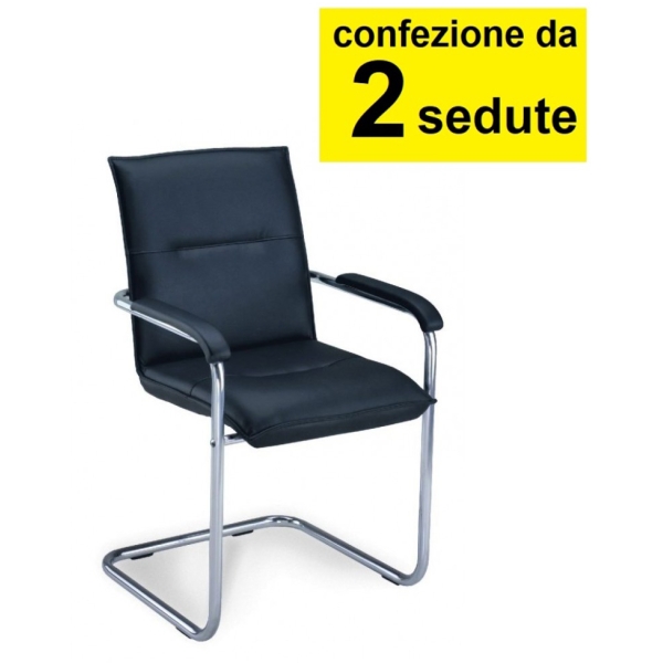Sedia visitatore modello Silla Ecopelle nera conf. 2 sedie - D03634