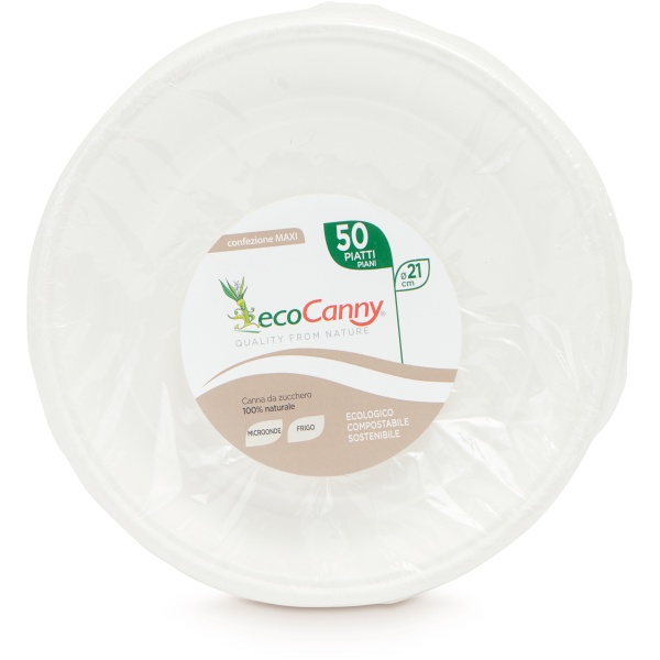 Eco piatti bio-compostabile linea classic - piatto piano 21 cm canna da zucchero - D07052